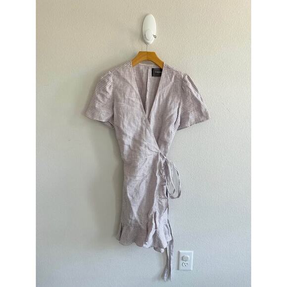 Reformation‎ Women’s Linen Gingham Sally Wrap Dress Sz L - Picture 3 of 8